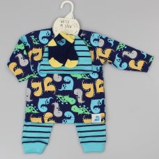 F12589: Baby Boys Dinosaur 4 Piece Outfit (0-6 Months)